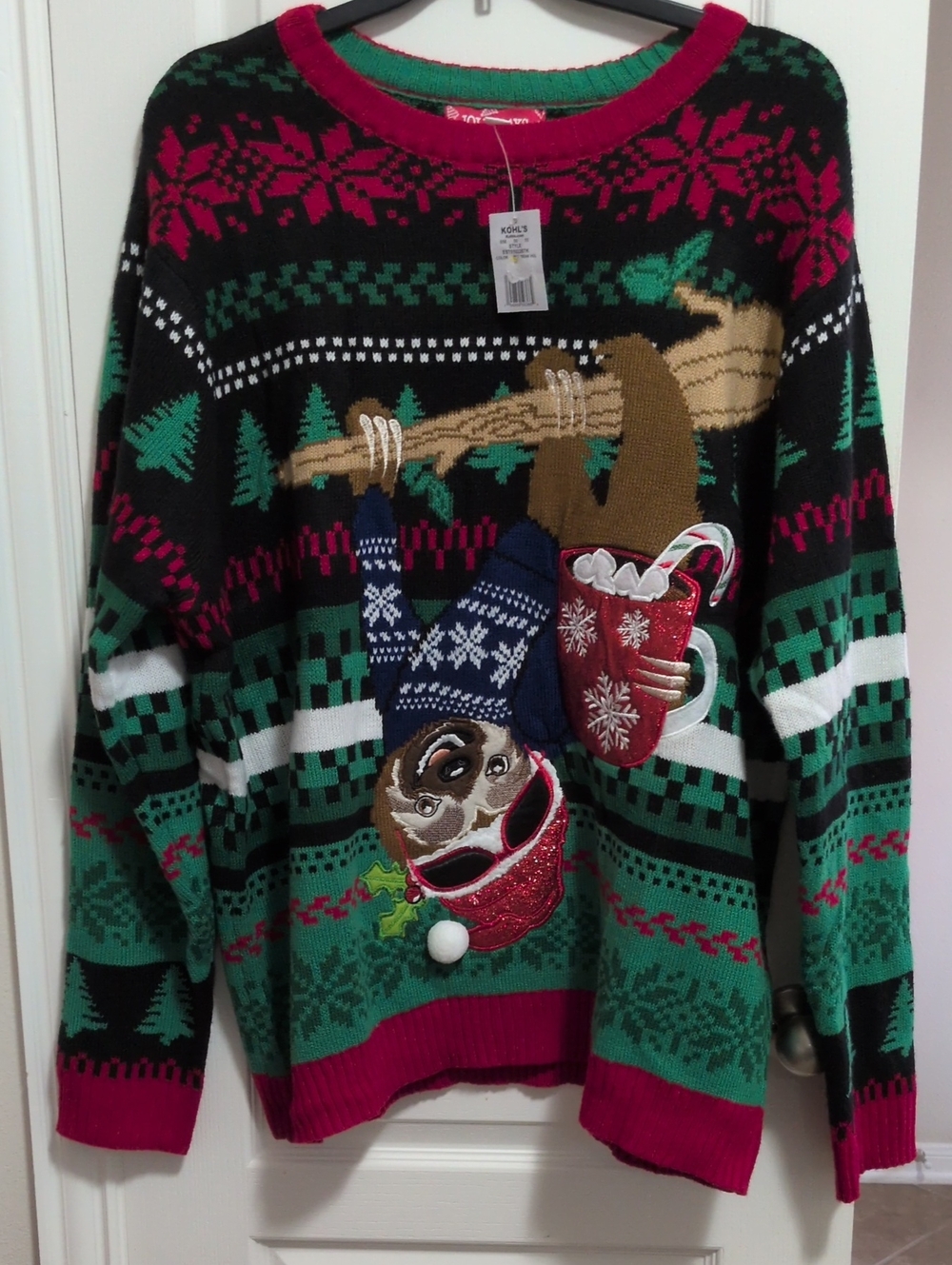 Sloth With Hot Chocolate Ugly Sweater Size 3XB